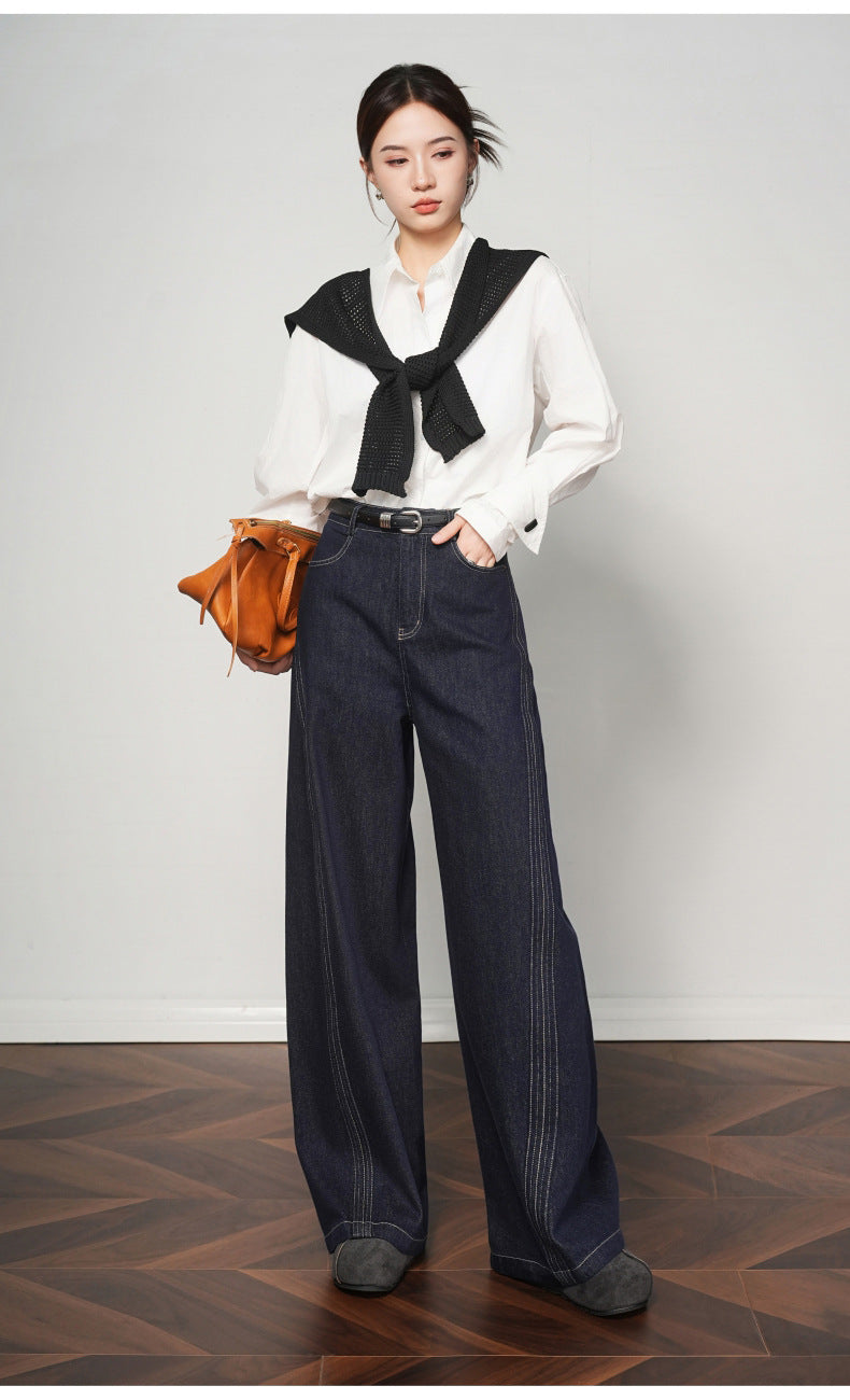 2025 Loose Draped Straight Pants Korean Style Trendy Versatile Denim Pants European Station American Wide Leg Jeans for Women