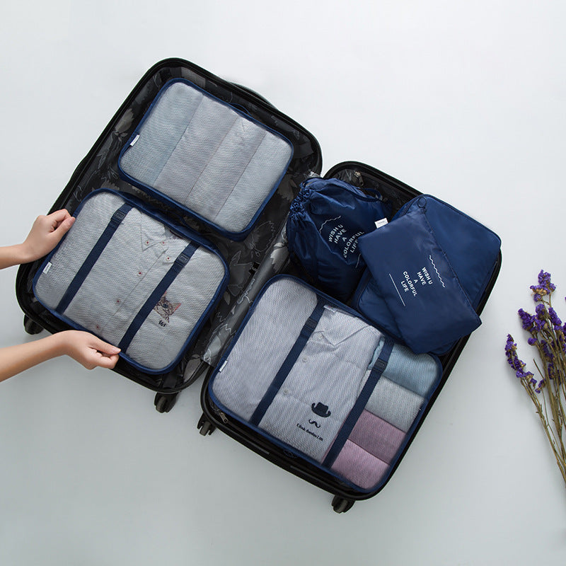 Travel Storage Bag Eight-Piece Storage Bag Waterproof Oxford Cloth Business Trip Makeup and Toiletry Classification Storage Set