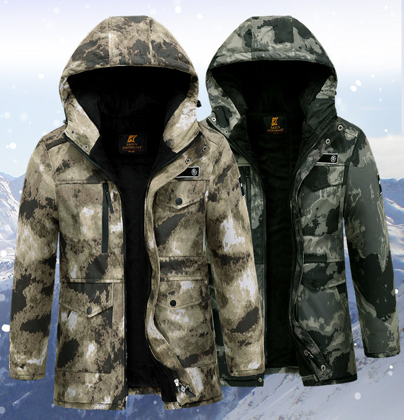 Thickened Camouflage Clothing, Fleece-Lined Cotton Coat, Warm, Cold-Proof, Windproof and Waterproof Cold Storage Labor Protection Clothing, Cotton-Padded Jacket, Cotton-Padded Work Clothes for Men
