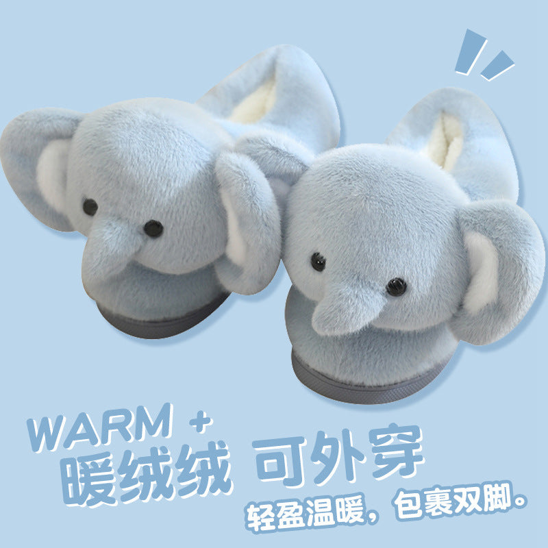 Stuffed Warm Indoor Home Soft-Soled Confinement Cotton Shoes New Creative Stereo Elephant Winter Baotou Cotton Slippers for Women