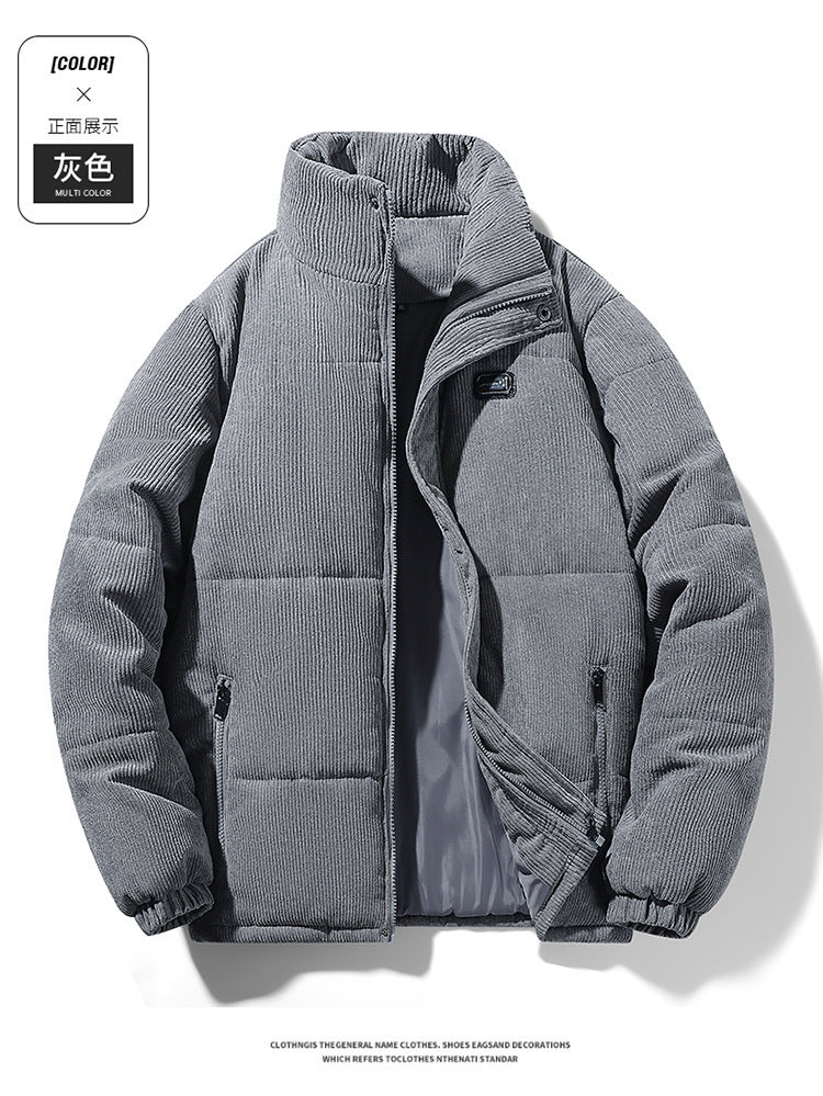 Thickened corduroy cotton-padded jacket for autumn and winter men's warm neck protection stand collar cotton-padded jacket European and American plus size fashionable cotton-padded jacket