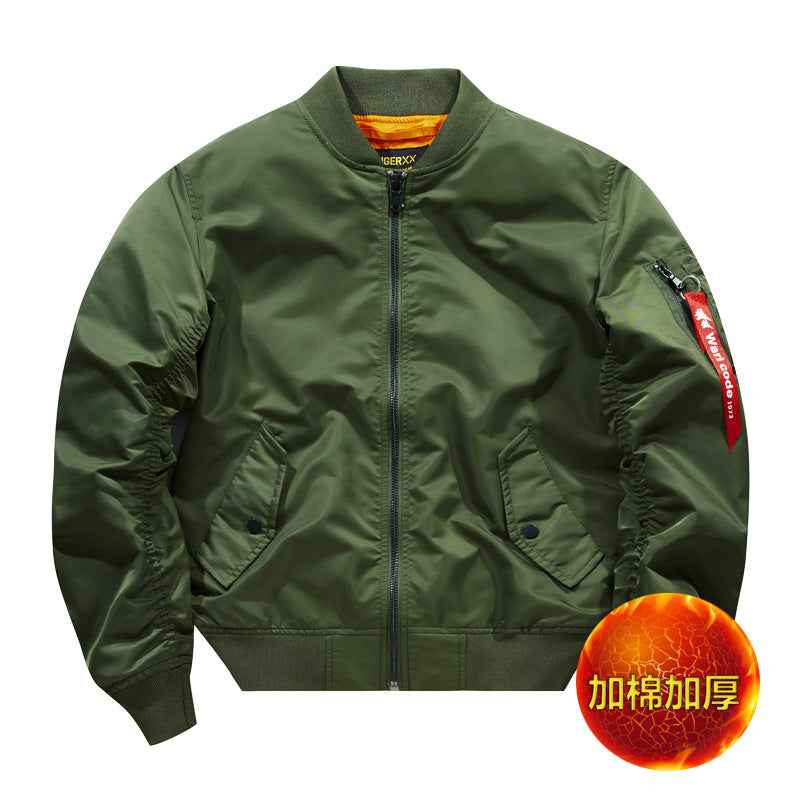 Popular Ma1 Pilot Jacket Men's Autumn and Winter Pure Color Thickeneded Jacket American Casual Cotton Jacket Same Style for Men and Women