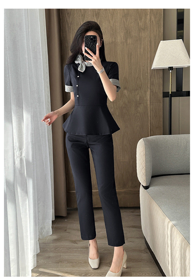 Stewardess Professional Wear Female Summer Fashion Ol Suit Beautician Workwear Sales Department Front Desk Customer Service Reception Workwear