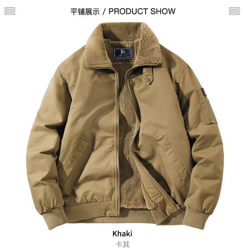 2025 New Winter Velvet Casual Cotton Outwear Men's Large Size Thickeneded Lapel Cotton Jacket Work Jacket 5869A