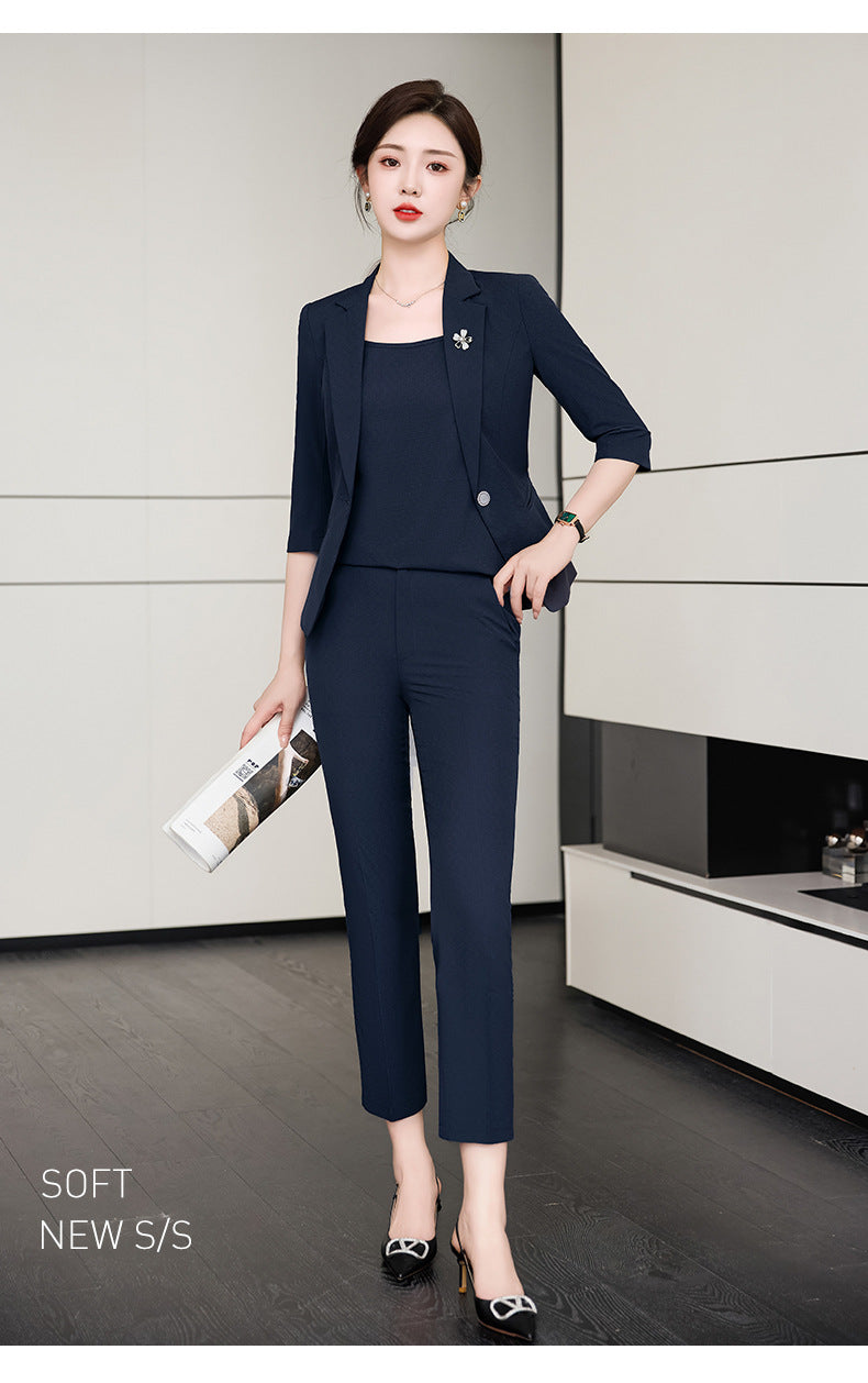 Pink Petite Suit for Women, Summer Thin High-End Short Professional Wear, Fashionable Elegant Casual Formal Wear