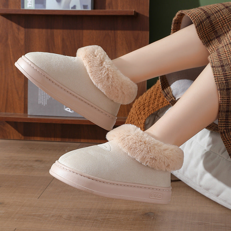 Cross-border Foreign Trade Autumn and Winter Big Hair Snow Boots Home Warm Thick-soled Couple Warm Outer Wearing Bag-heel Cotton Shoes Women