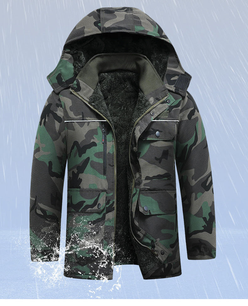 Winter Workwear Thickened Cotton Coat with Fleece, Cold-Resistant, Warm for Cold Storage, Northeast Waterproof, with Hood, Wear-Resistant Large Cotton Jacket
