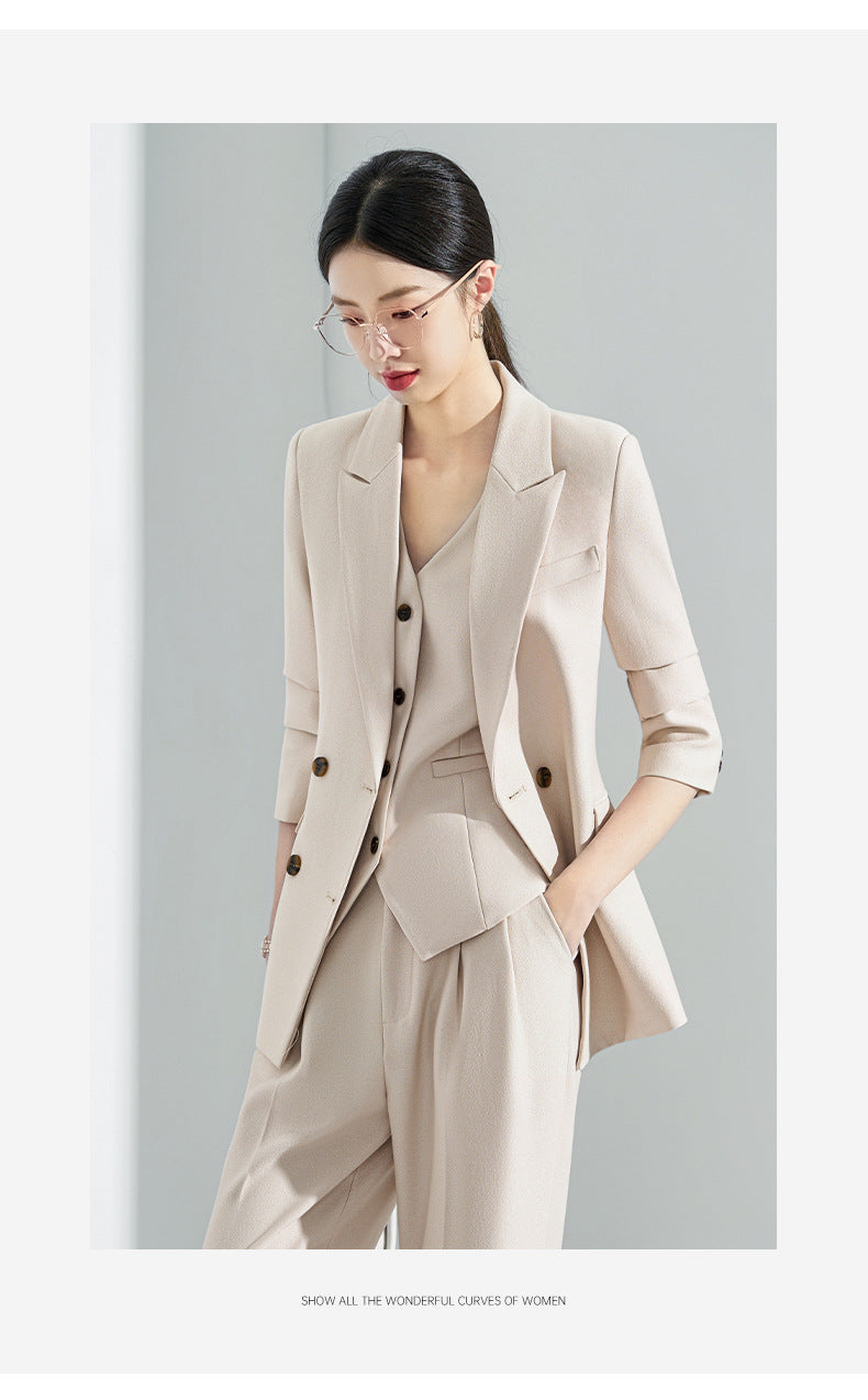 Blue Classy Professional Suit Suit for Women 2025 Spring & Fall New Style Workplace Formal Wear Elegant Work Clothing Three-Piece Suit