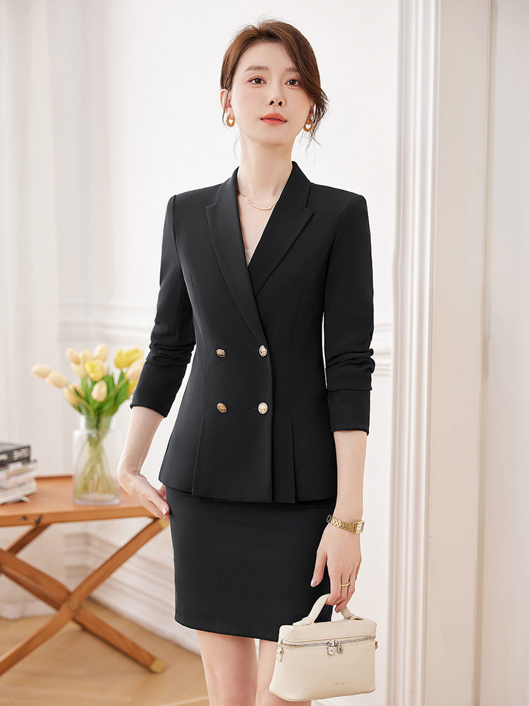 Cross-Border High-End Professional Women's Navy Blue Suit, New Spring and Autumn Style, Elegant Suit Set, Formal Attire for Hotel Sales Managers