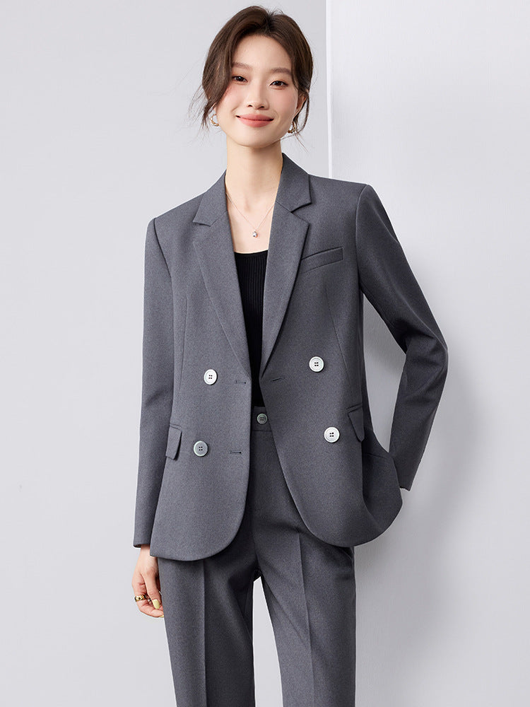 Cross-Border Fashion Simple Double-Breasted Suit Set for Women, New Design with High-End Elegance and Goddess-Like Style, Long-Sleeve Blazer