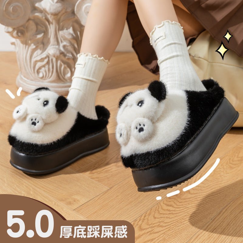 Cotton Slippers Women's 2024 New Cartoon Panda Indoor Foot Warming Panda Indoor and Outdoor Cold-proof Plush Slippers with Thick Bottom