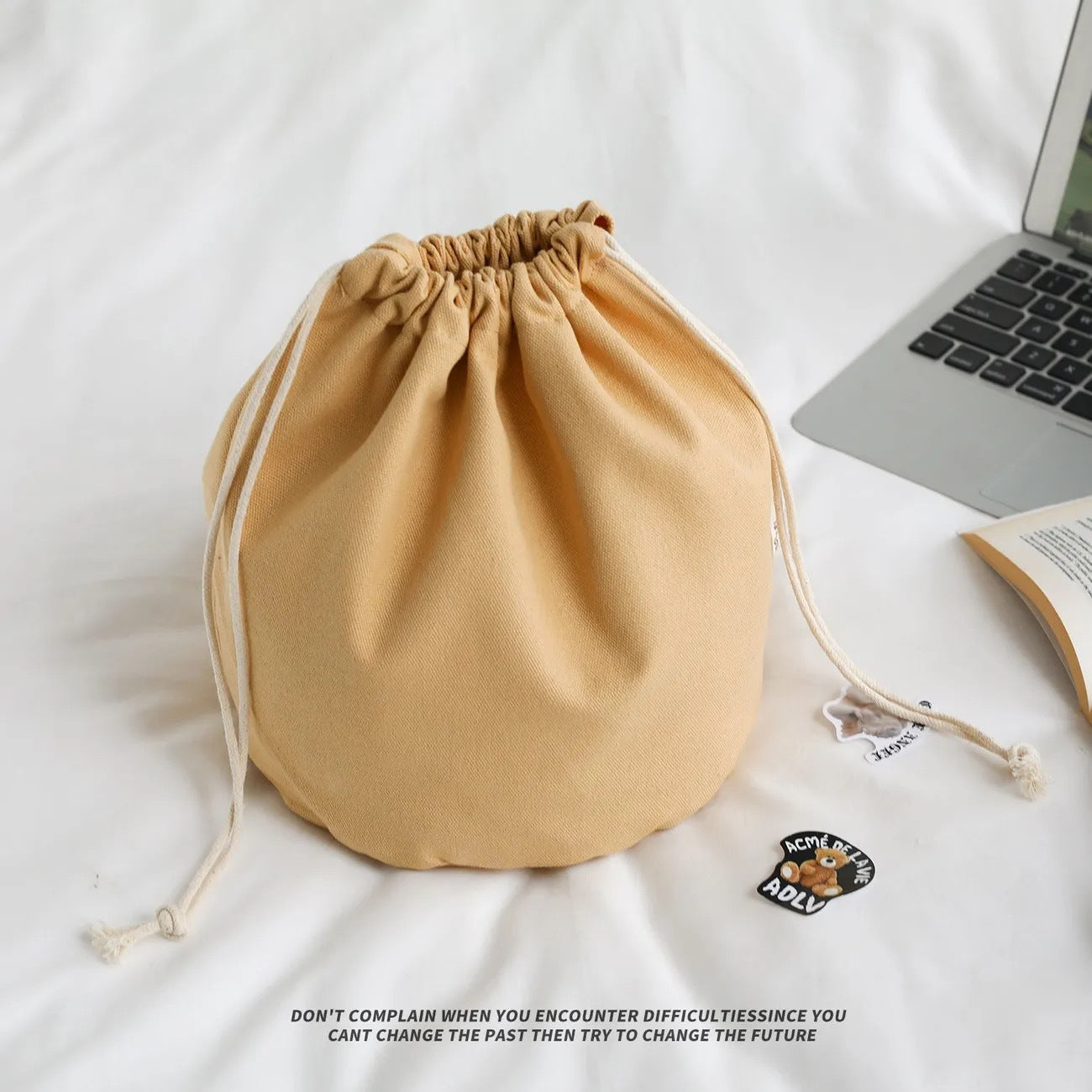 Canvas Round Bottom Drawstring Bag Storage Bag Bucket Bag Built-In Bag Vegetable Basket Liner Bag Sundry Bag Dust Bag