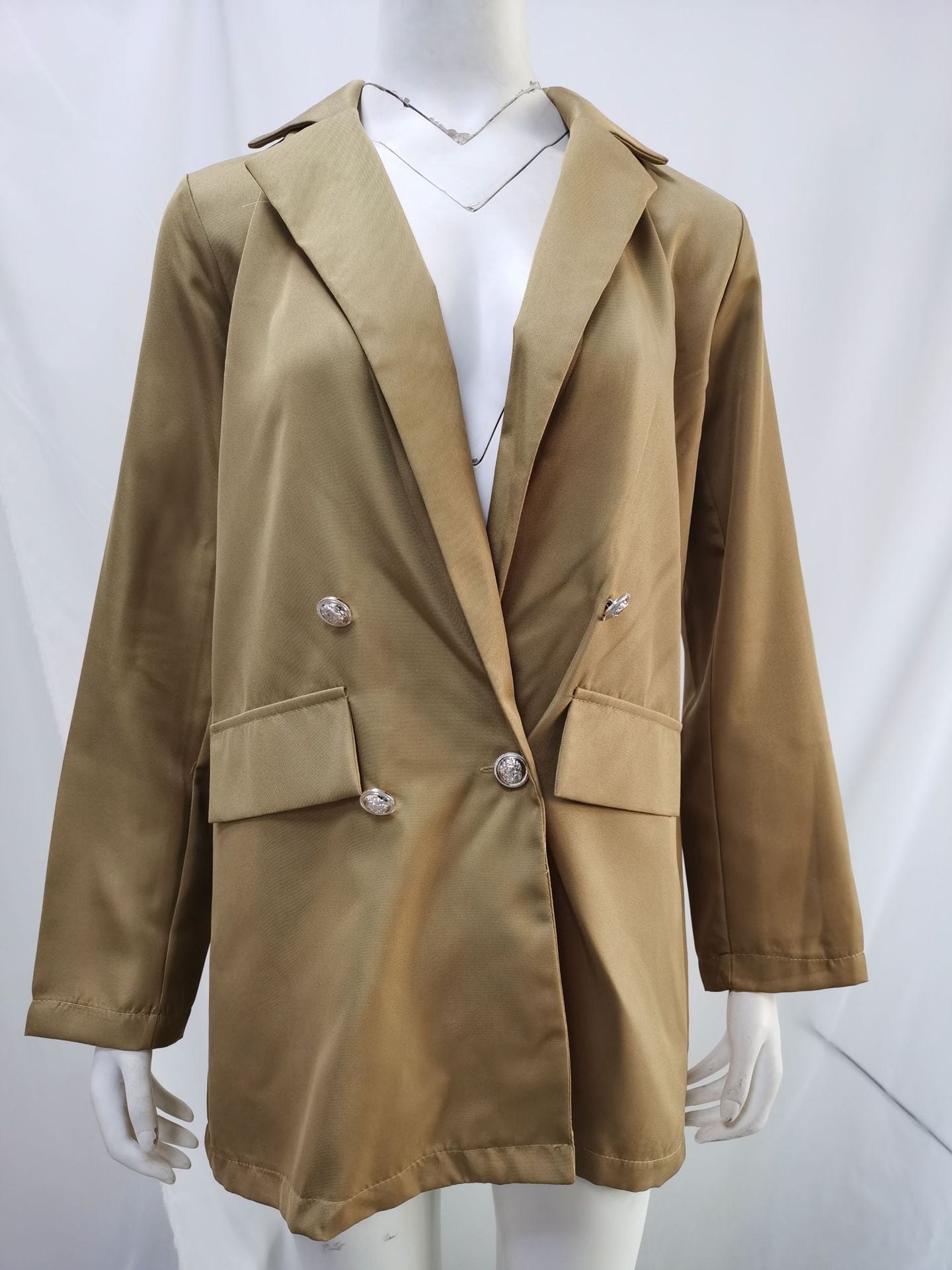 Amazon wish explosions solid color fashion lapel cardigan 2020 Europe and the United States long temperament suit jacket women