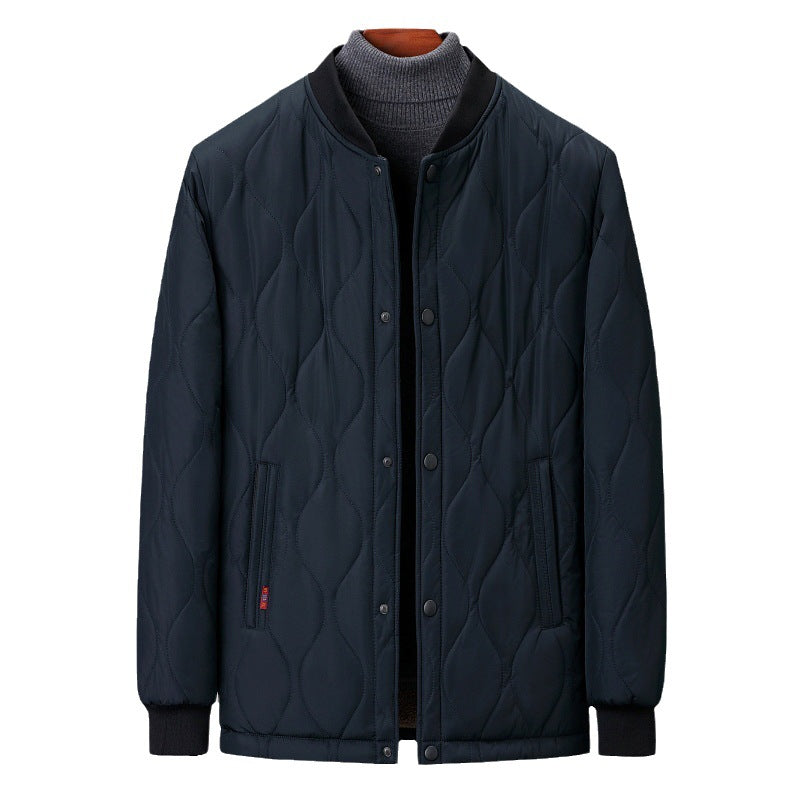 2024 Winter New Style Fleece-Lined Warm Cotton Jacket for Middle-Aged Men, Stand-Up Collar Short Style Cold-Proof Cotton Coat, Padded Large Size Dad's Jacket