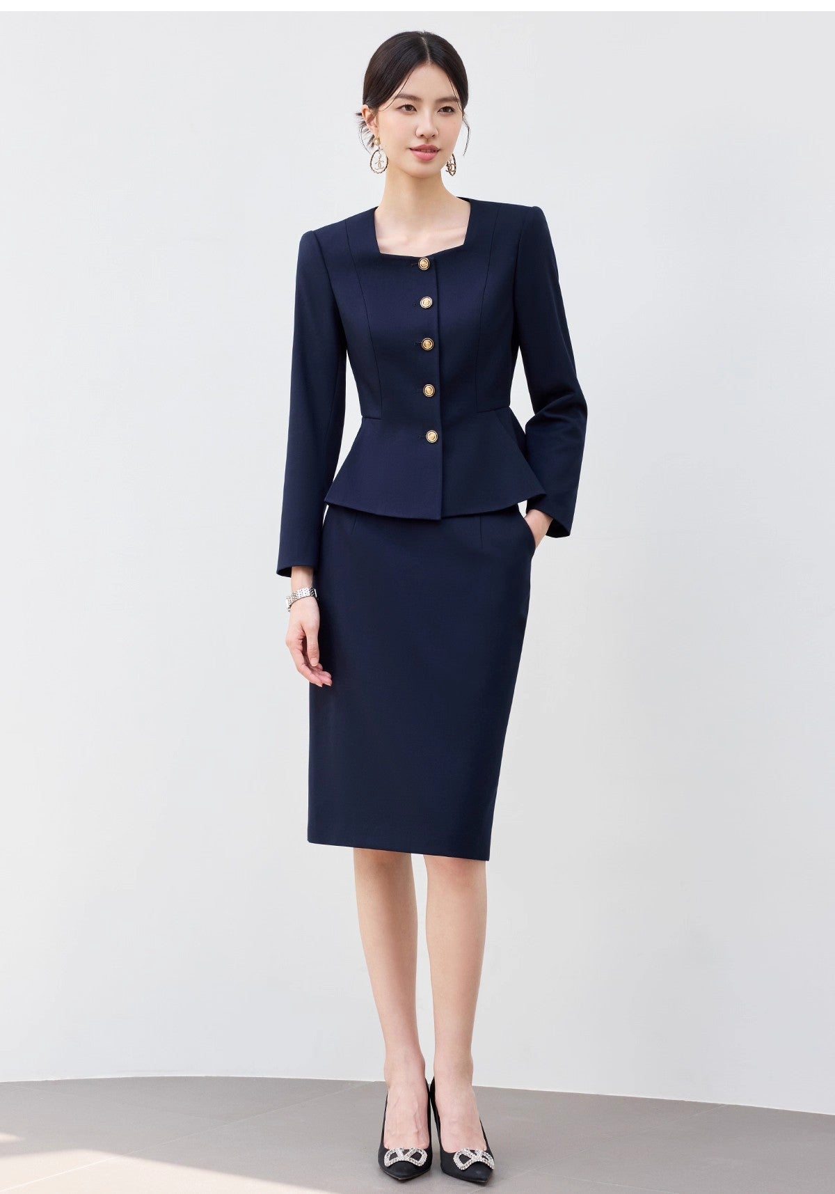 Aishangchen's High-End Navy Blue Suit Is Elegant and Versatile, Hotel Manager's Front Desk Formal Occasion Professional Wear