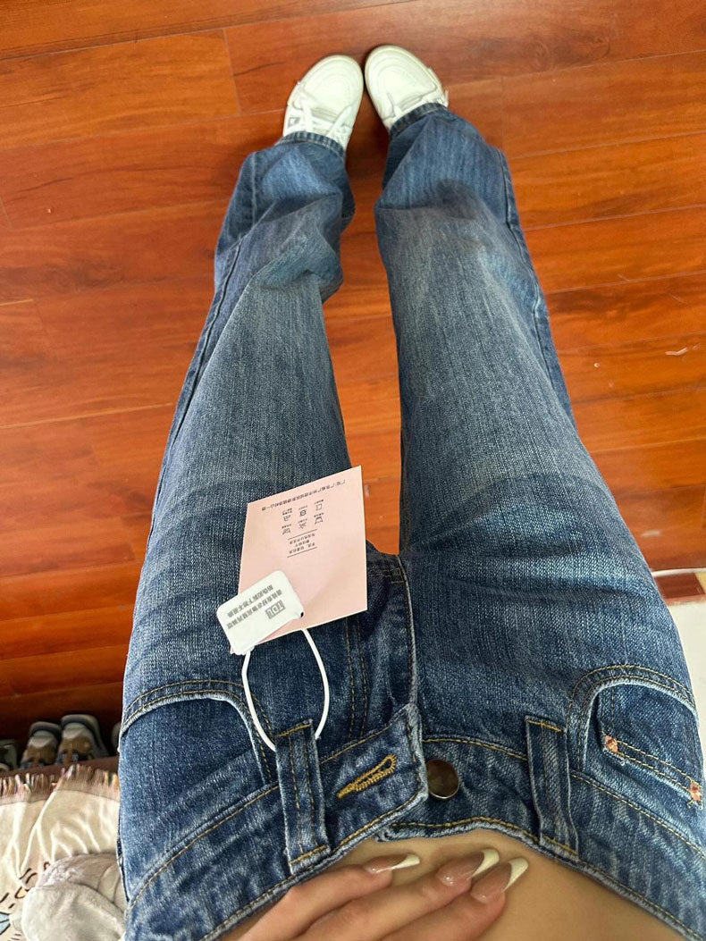High-Waisted Loose Straight-Leg Jeans for Women, Autumn New Blue Petite Slim-Fit Narrow Wide-Leg Pants
