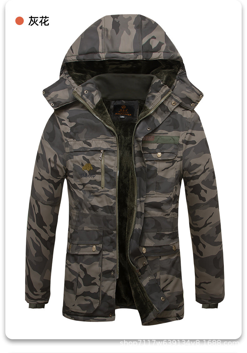 Beicangwang Winter Cotton-Padded Jacket for Men, Fleece-Lined, Thickened, Warm, Cold-Proof, Labor Protection Cotton Coat, Outdoor Cotton Material, Welding Workwear Cotton Jacket