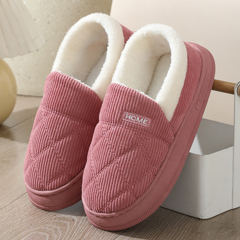 Cross-border Foreign Trade Autumn and Winter Big Hair Snow Boots Home Warm Thick-soled Couple Warm Outer Wearing Bag-heel Cotton Shoes Women