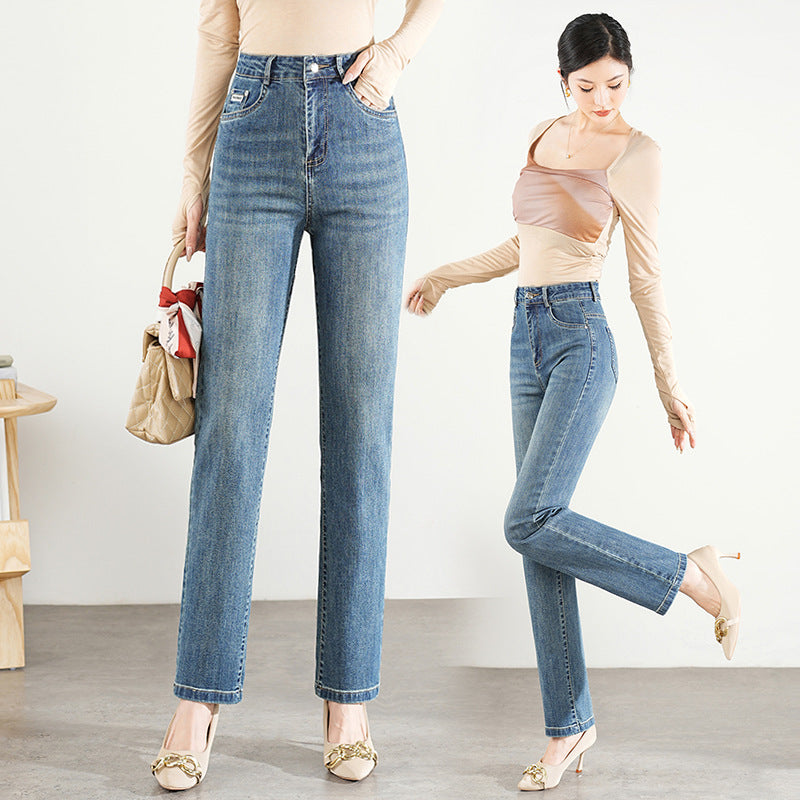 Brand Women's Straight-Leg Jeans 2025 Spring and Autumn New High-Waisted Slimming Loose Cropped Versatile Fashion Cigarette Pants