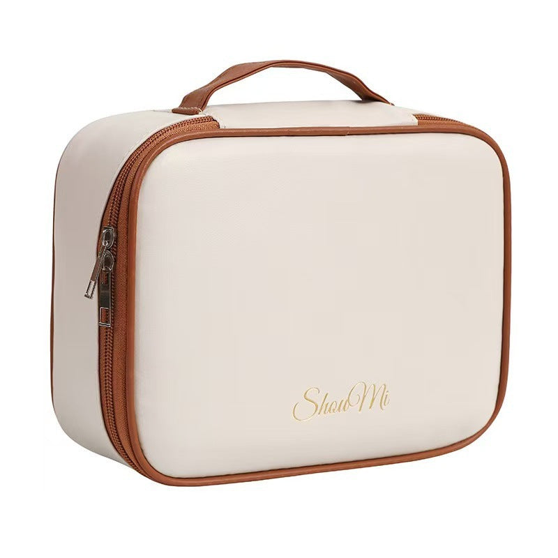 Multifunctional Partitioned Storage Pu Cosmetic Bag, Large Capacity, High-End Feel, Portable Hand-Held Makeup Brush Storage Bag