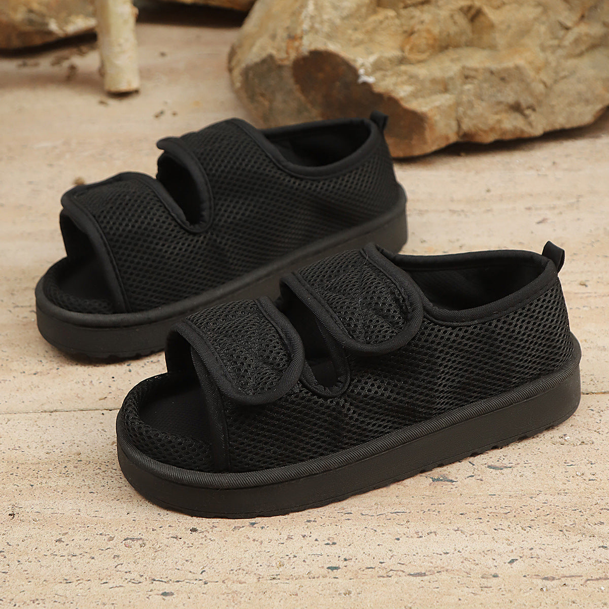 Men's and women's Velcro adjustable opening slippers swollen feet non-slip open toe easy to clean indoor post-surgery non-slip slippers