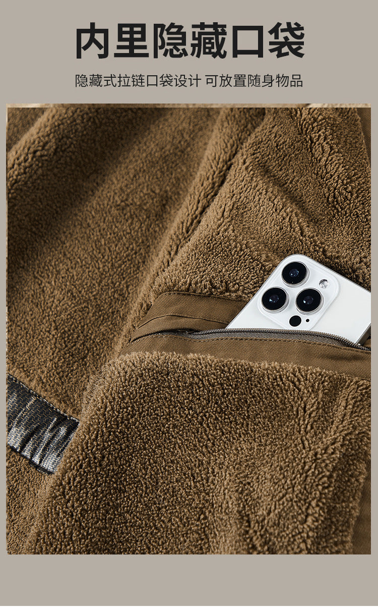 Pure Cotton Autumn and Winter Workwear Lamb Velvet Jacket Middle-Aged and Elderly Men's Jacket Flight Suit Winter Thickeneded Velvet Cotton Jacket