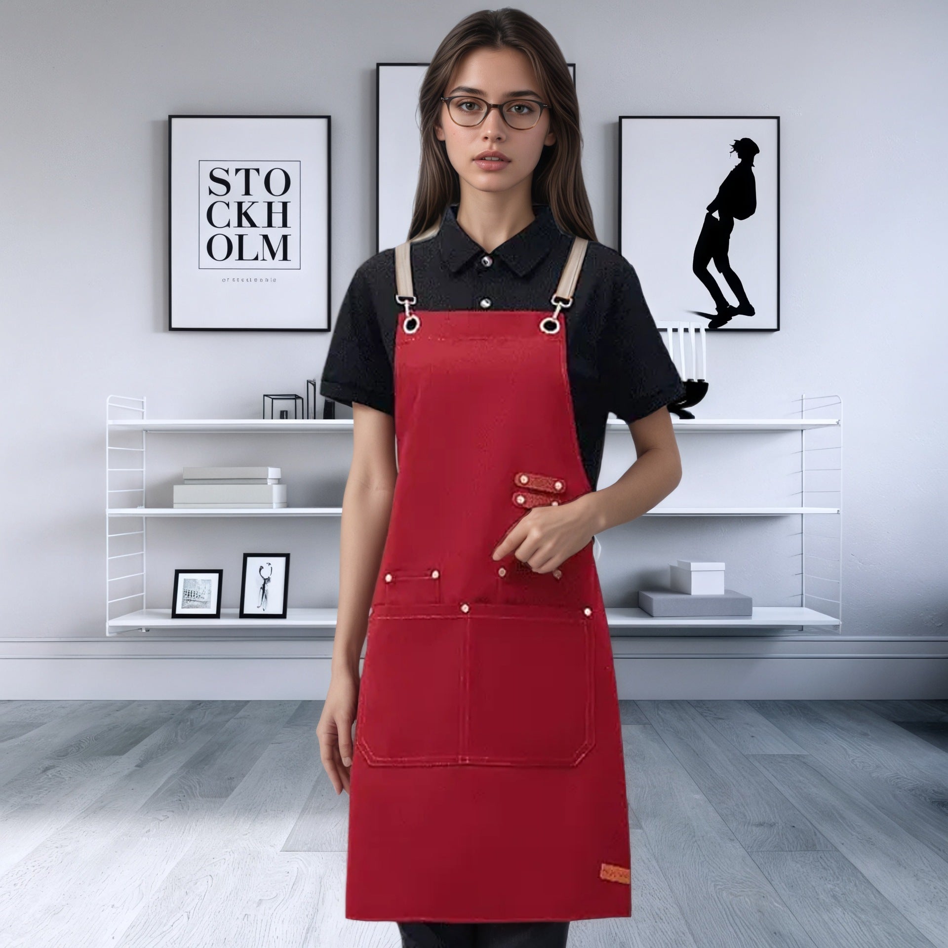 Mengniu Internet Celebrity Cross-Border Waterproof and Oil-Proof Canvas Suspenders Catering Kitchen Home Work Apron Custom Logo Printing