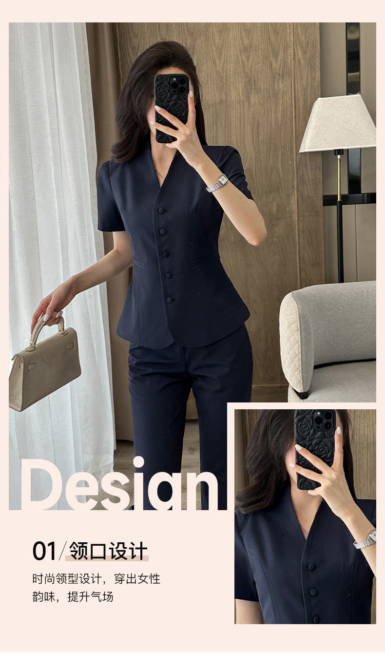 Short-Sleeved Suit Women's Summer Thin Business Attire Jewelry Store Gold Store Sales Workwear Hotel Front Desk Workwear