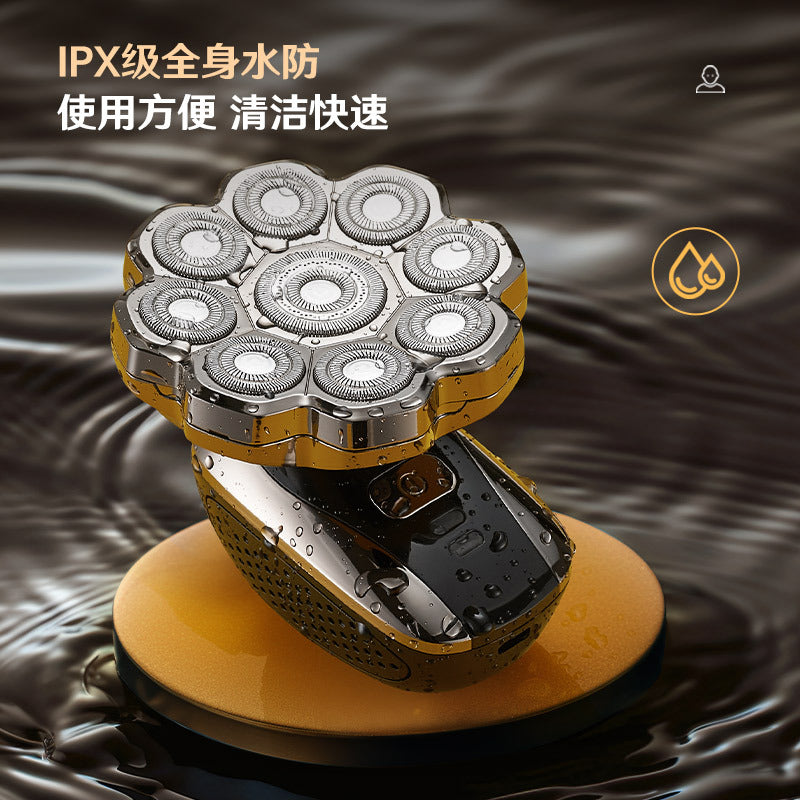 Cross-border nine-blade head bald self-service haircut artifact electric rechargeable razor magnetic suction head body washing knife