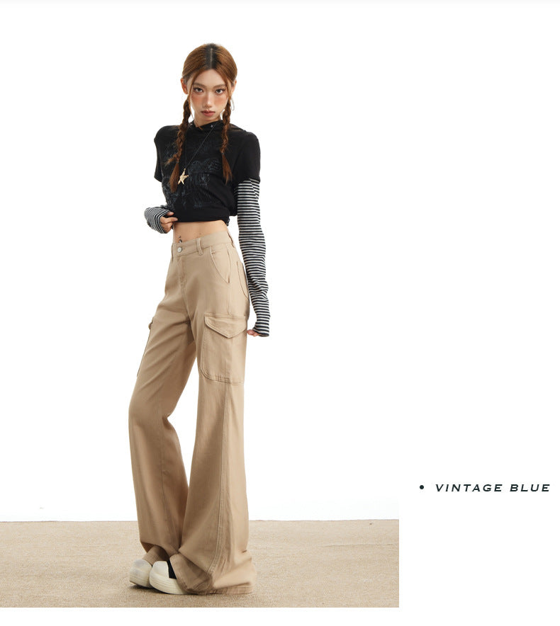 Eye-Catching Autumn and Winter Black Workwear Mid-Waist Elastic European and American Slightly Flared Wide-Leg Floor-Length Casual Jeans for Women