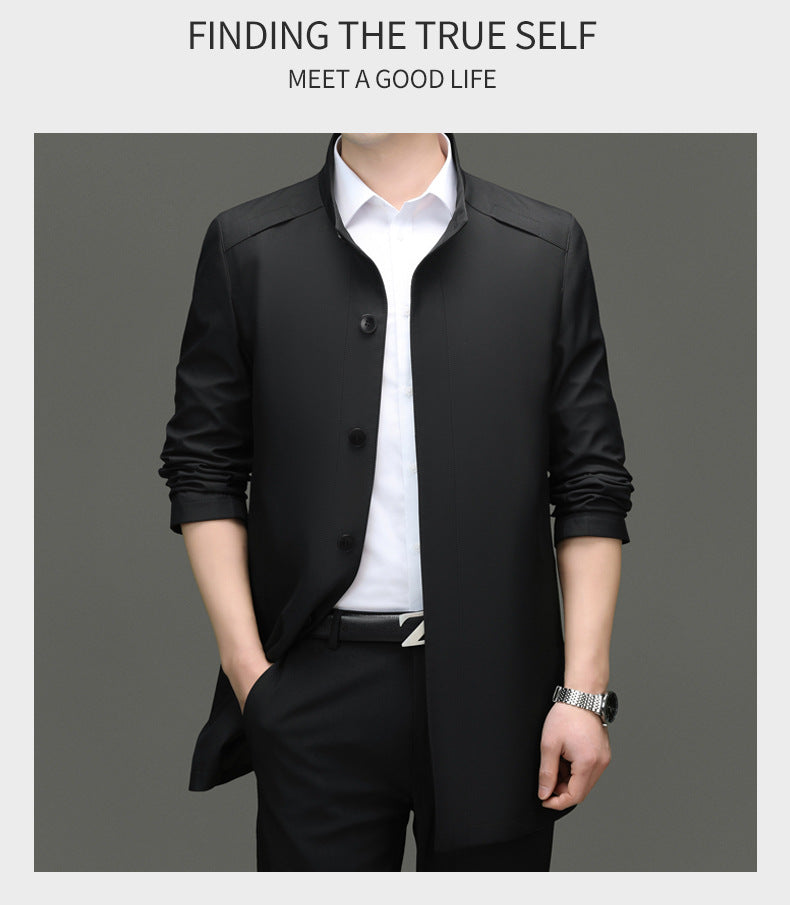 Is the brand of middle-aged and elderly men's windbreaker coat 2024 new winter stand collar long business dad cotton-padded jacket