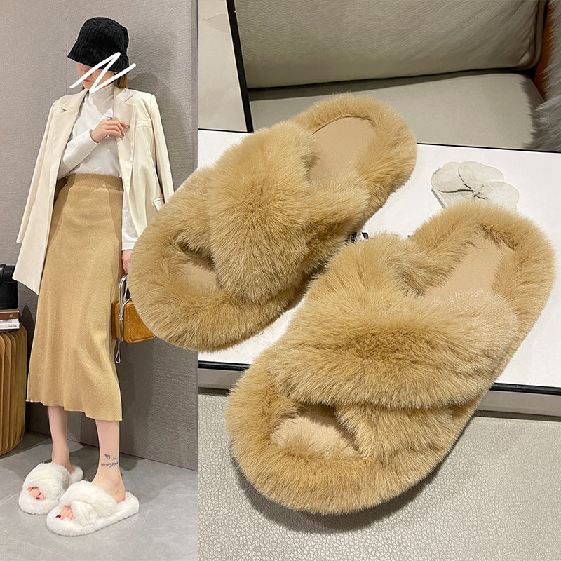 2024 Korean Style Women's Home Maomao Slippers New Autumn and Winter Warm Home Thick Bottom Maomao Slippers Internet Celebrant