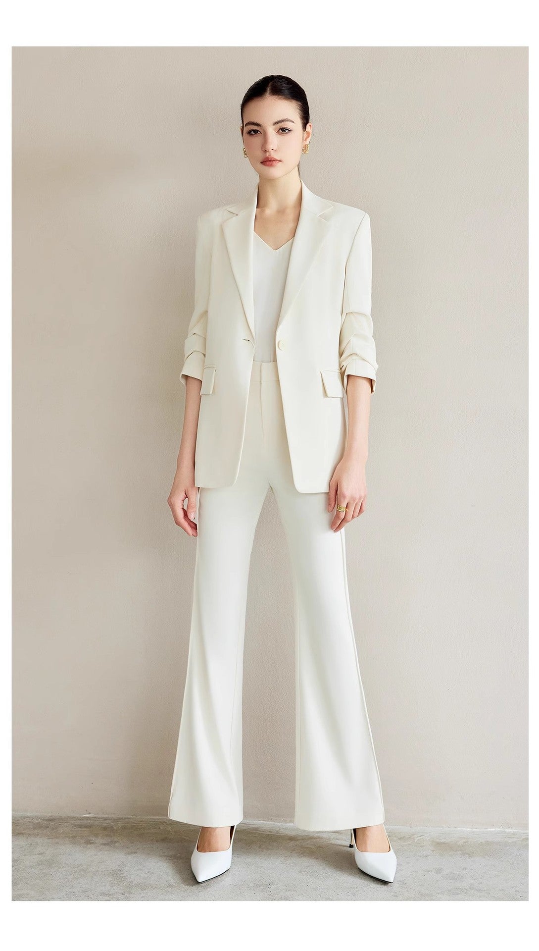 Spring and Autumn New High-End White-Collar Suit Suit White One-Button Suit Pants Female President Formal Work Clothes
