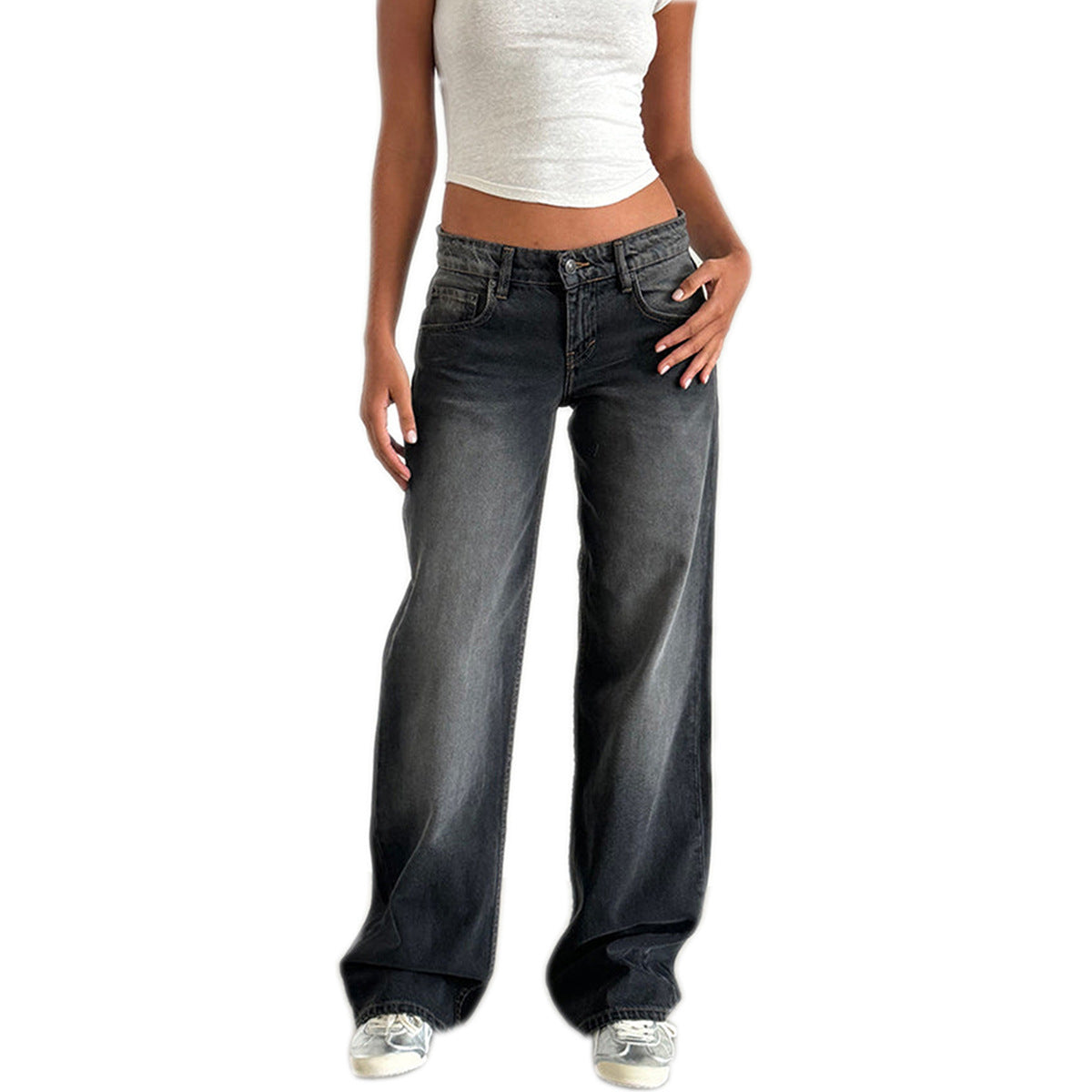 Amazon AliExpress TEMU New Cross-border Special for High Quality European and American Women Straight Tube Micro Horn Denim Pants