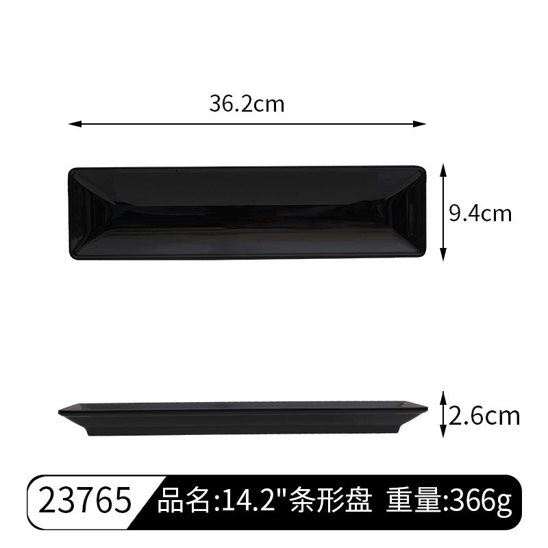 Black Melamine Imitation Porcelain Customizable Rectangular Glossy Commercial Barbecue Sushi Hot Pot Restaurant Long Plate Sushi Plate