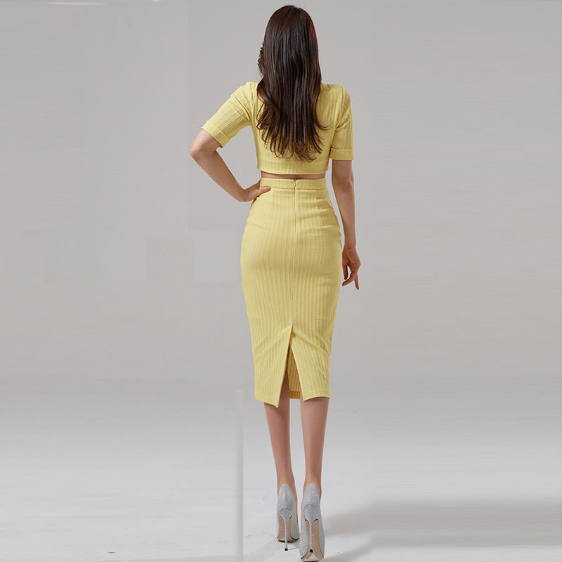 Foreign Trade Women's Clothing 2025 Spring and Summer New Korean Style Simple Fashion Casual Tops Small Cardigans Slim Hip Skirts Two