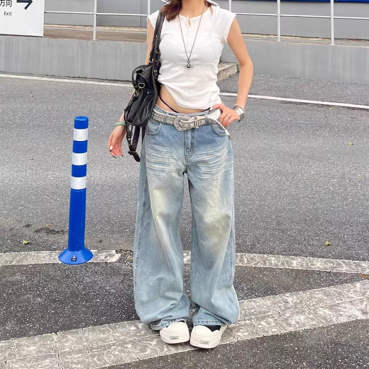 Women's Spring and Summer Thin Drape Jeans 2025 New Fashion High-Waisted Slimming Light Blue Straight Wide-Leg Floor-Length Pants