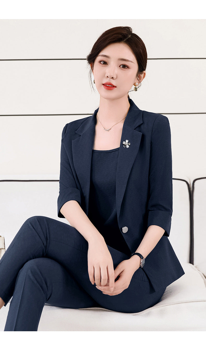 Pink Mid-Sleeve Suit for Women 2025 New Summer Thin Business Attire Elegant Beauty Salon Front Desk Work Clothes
