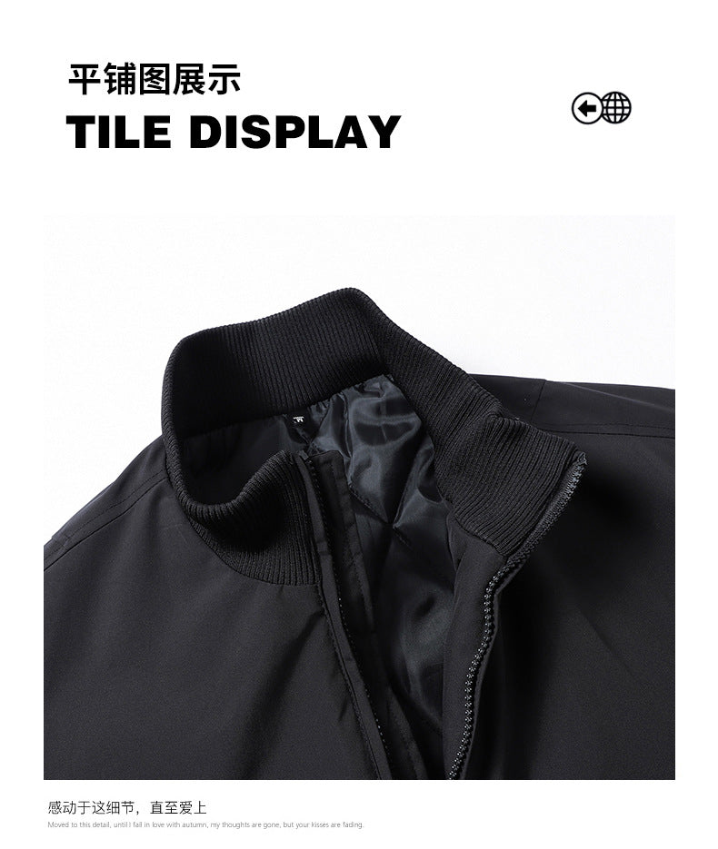 Casual Clothing for Men, Flight-Style Warm Clothing, Men's Hong Kong-Style Trench Coat, Youth Trendy Brand, 2025 Winter Fleece-Lined Thick Short Cotton Jacket