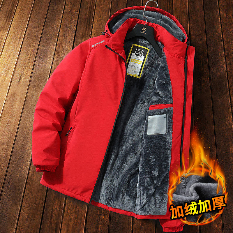 Winter Windproof Jacket Men's Hooded Cotton Work Jacket Cotton Coat Fleece-Lined Thickeneded Warm Autumn and Winter Men's Jacket