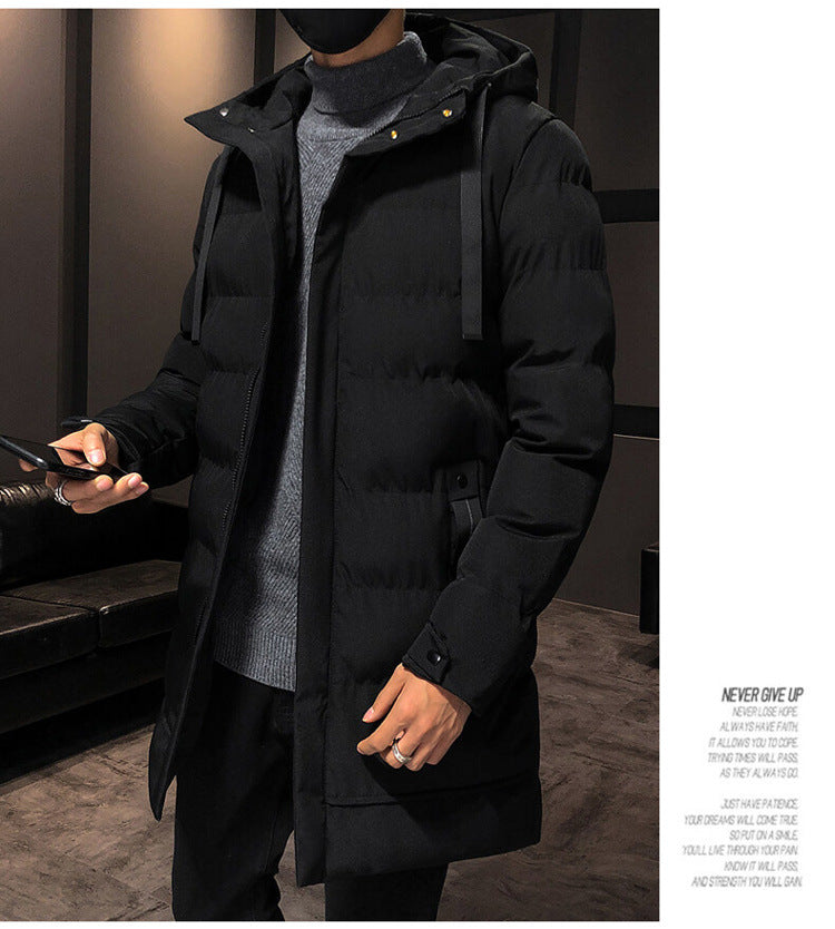 Mid-Length Cotton Outwear Men's Winter Jacket 2025 New Thickeneded Hooded Cotton Jacket Men's Korean Style Trendyy Cotton Jacket