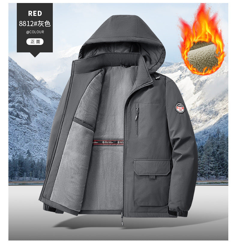 Cotton Jacket Fleece-Lined Thickeneded Windproof Waterproof Warm Autumn and Winter Cotton Jacket Large Size Workwear Outdoor Cotton Jacket for Men 8812