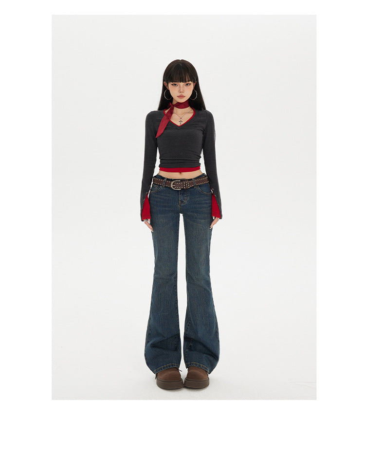 American Hot Girl Low-Waist Bootcut Jeans for Women 2025 Autum New Slim Fit Elastic Slimming Look Horseshoe Flared Pants