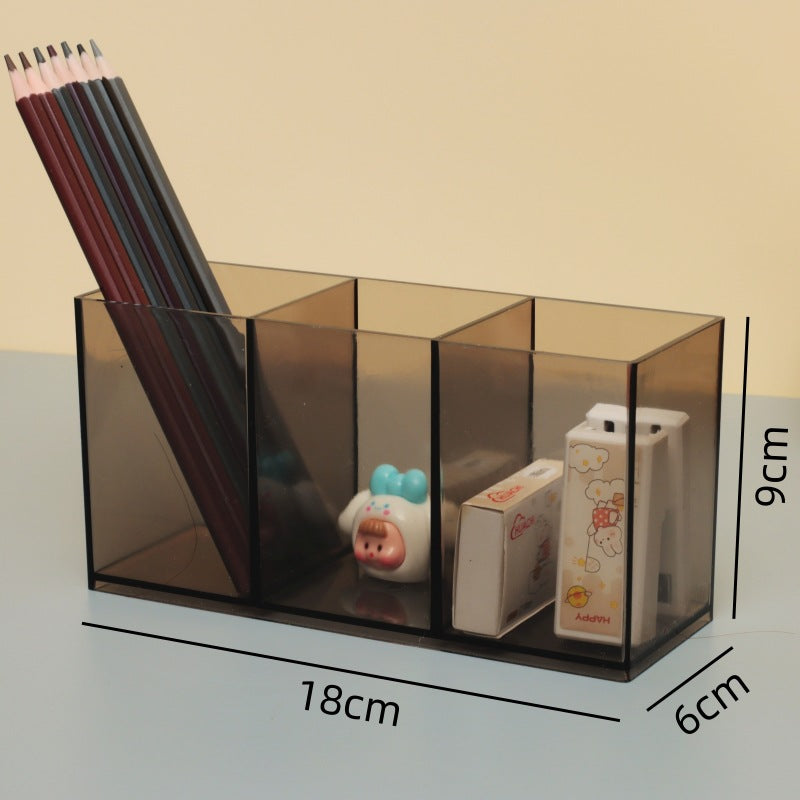 Multi-Grid Pen Holder Storage Box Makeup Brush Storage Tube Nordic Style Student Desktop Transparent Simple Style Solid Color Pen Holder