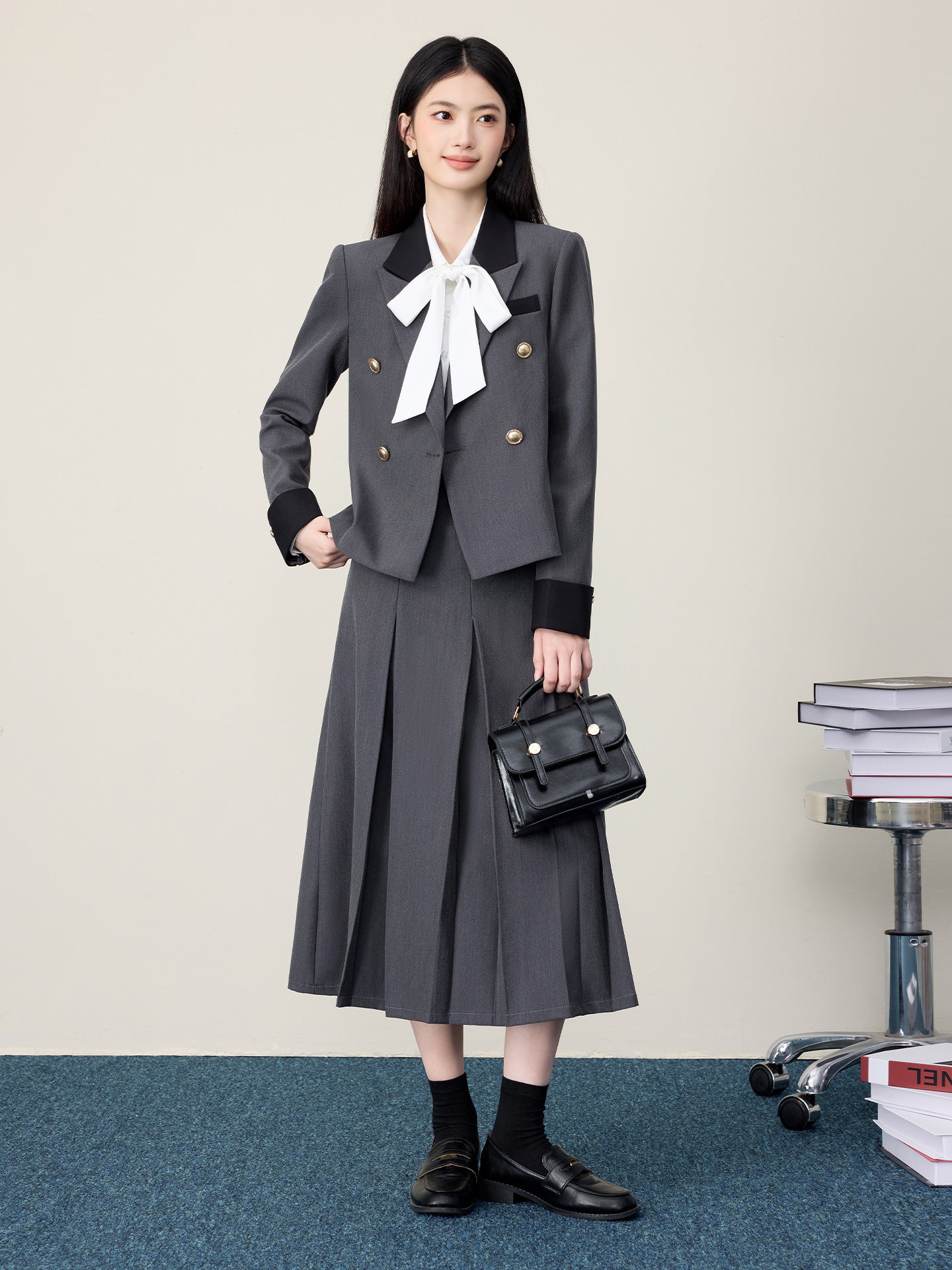 Gray Suit Jacket Female Preppy Style College Student Interview Professional Formal Wear Petite Girl Suit Suit Skirt Autumn