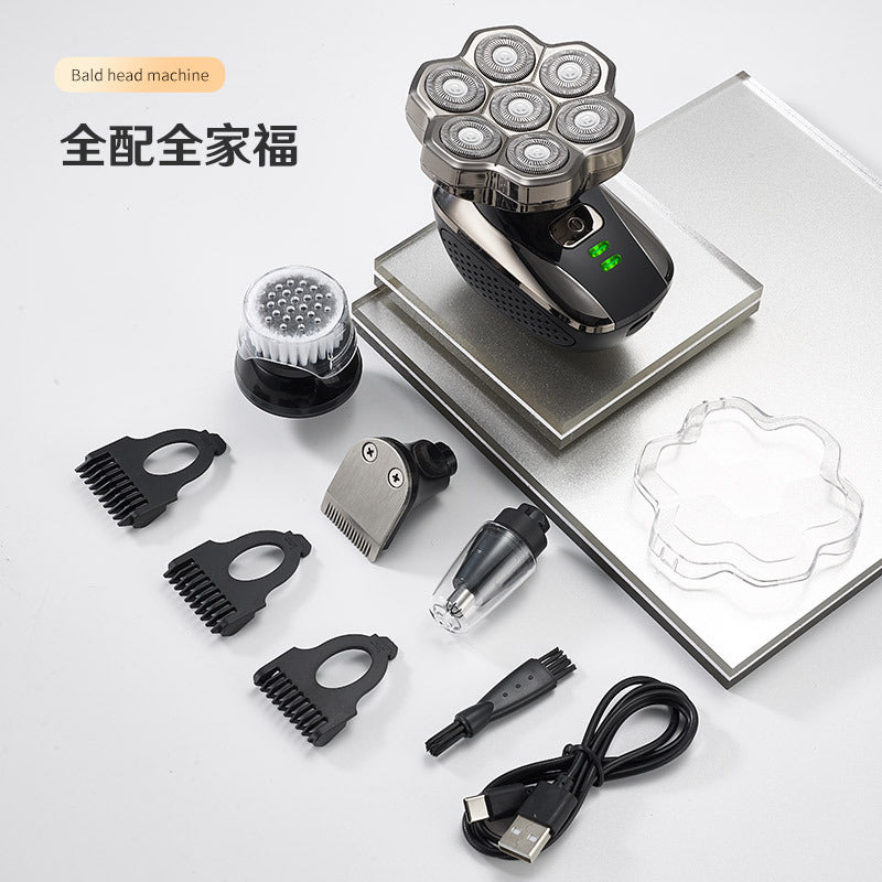 Cross-border nine-blade head bald self-service haircut artifact electric rechargeable razor magnetic suction head body washing knife