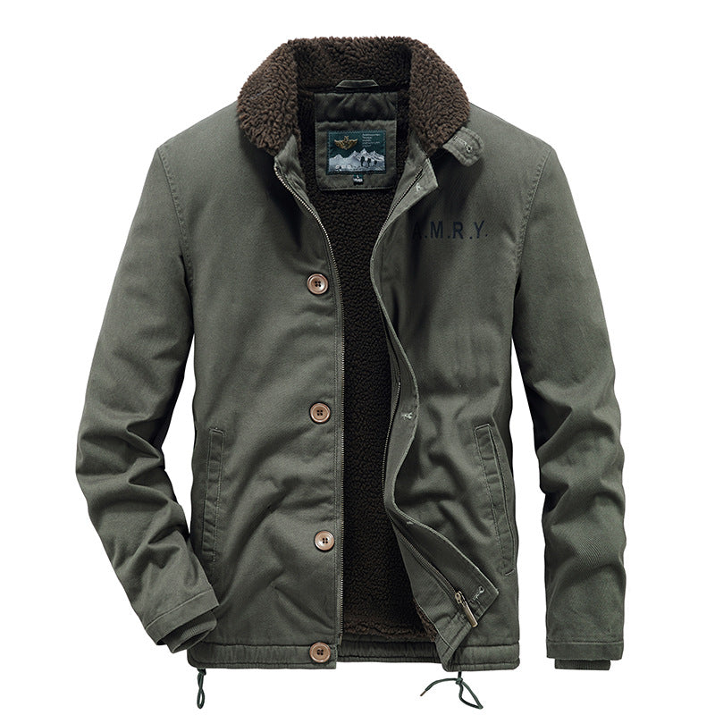 Winter fleece-lined Thickened Cotton-padded Clothes Men's Warm Crock Jacket Youth Wool Collar Retro Casual Cotton-padded Jacket Men's 2188