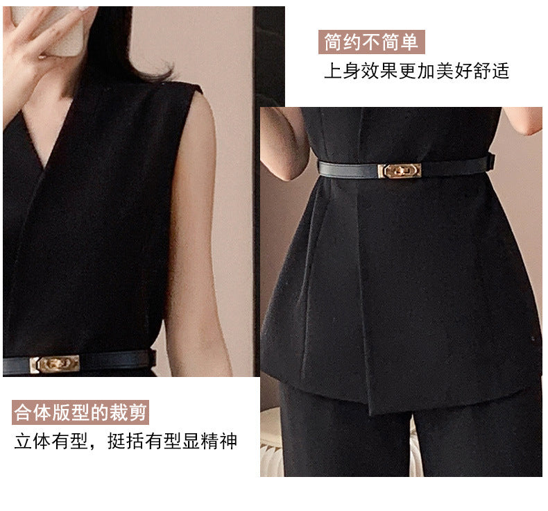 Fashion Casual suit 2025 New High-end Temperament Slimming Waist Sleeveless Jacket Straight Pants Two-piece Set