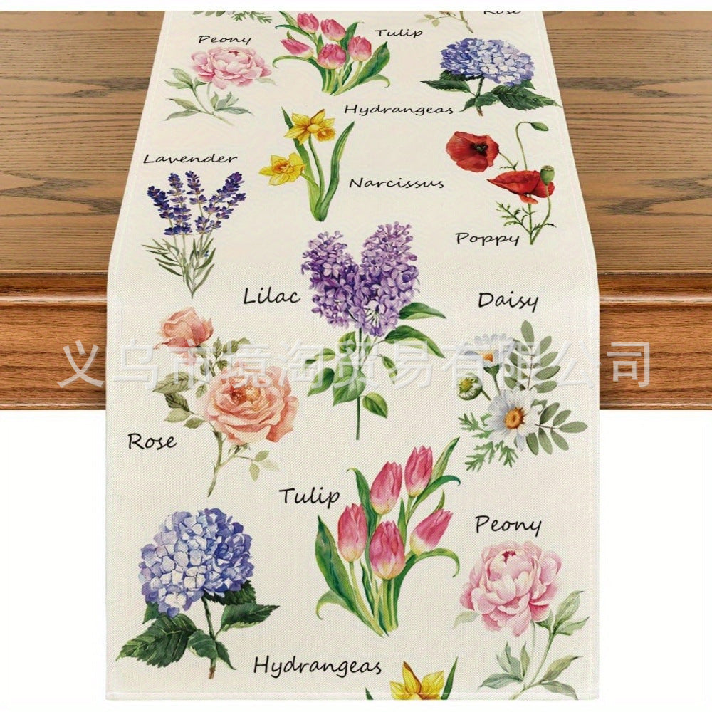 Linen Table Runner Pastoral Flower Lemon Summer Home Dining Table Outdoor Decoration Printed Tablecloth Table Runner
