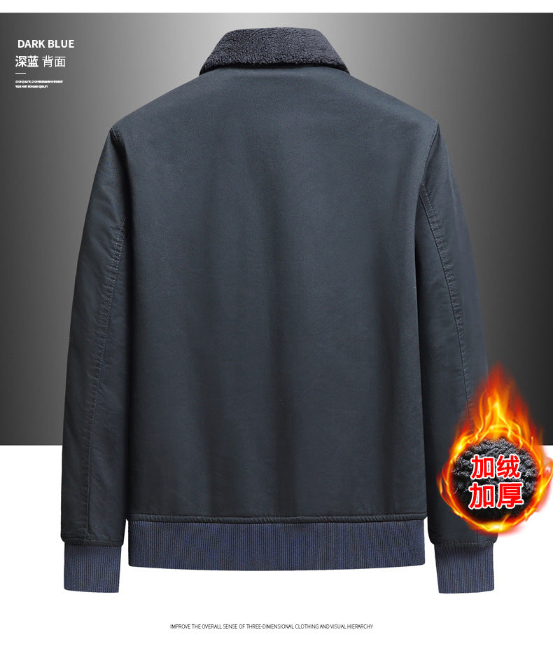 New Lamb Wool Jacket Men's Winter Thickened Wool Collar fleece-lined Overalls Cotton-padded Jacket Men's Jacket Casual Cotton-padded Jacket Aviator